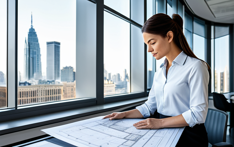 **

A professional architect, fully clothed in a modest business casual outfit, reviewing blueprints in a brightly lit, modern architectural office.  Large windows overlook a cityscape.  Safe for work, appropriate content, perfect anatomy, correct proportions, natural pose, well-formed hands, proper finger count, professional photography, high quality.

**