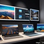 미술평론가의 지속 가능한 커리어 - A sophisticated digital art critic&rsquo;s workspace featuring multiple screens displaying contemporary an...