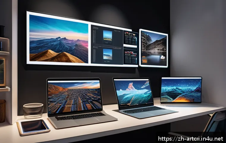 미술평론가의 지속 가능한 커리어 - A sophisticated digital art critic&rsquo;s workspace featuring multiple screens displaying contemporary an...