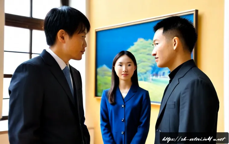 미술평론가 학위 취득의 장점 - Photorealistic university art history seminar, confident young East Asian art critic graduate in sma...